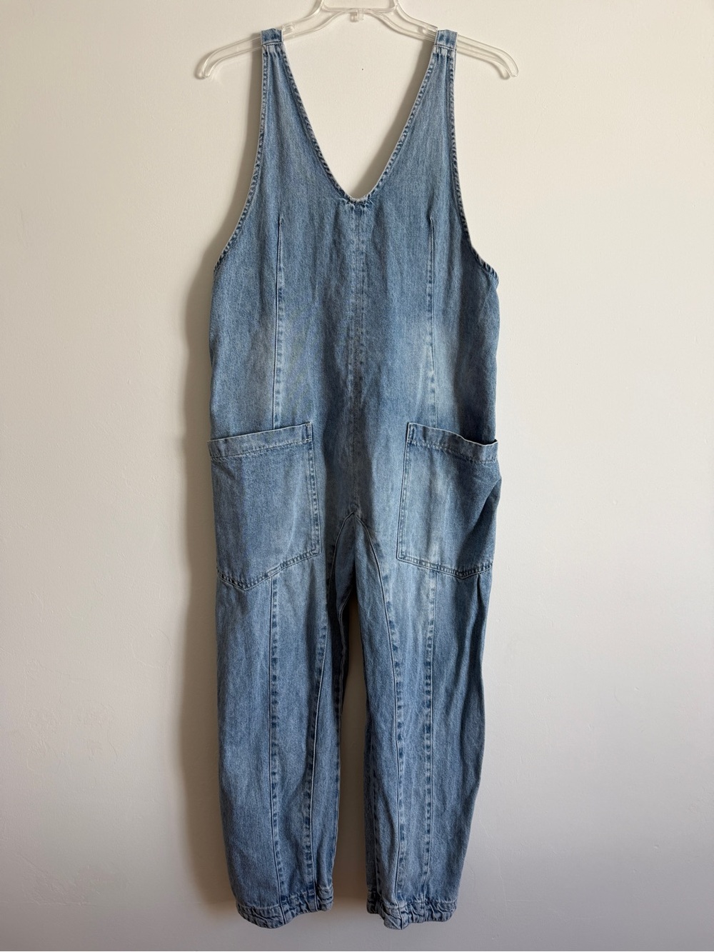Free People Light Wash Baggy Denim Overalls Jumpsuit -